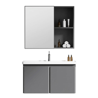Meuble-lavabo de salle de bain moderne en acier gris de 28 pouces avec vasque en céramique, meuble-lavabo suspendu de luxe pour appartement