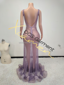 Vestido de Noche Largo sin Mangas con Cuello Redondo y Pedrería de Raso Estilo Imperio 3D para Fiesta, Graduación o Evento Formal - Product Image 6