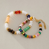 Bracelet Chaîne à Maillons en Acier Inoxydable avec Pierre Naturelle Aventurine Verte et Perles Heishi de Culture d'Eau Douce, Décoration Manuelle Personnalisée