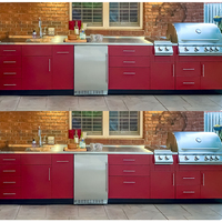 Nouvelle conception de luxe, armoires de cuisine extérieures en acier inoxydable rouge, résistance à la corrosion, résistance à la chaleur, cuisine moderne