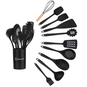 Ensemble d'ustensiles de cuisine en silicone 11 pièces pour la cuisson, résistant à la chaleur, comprenant cuillères à soupe et spatules - Product Image 1