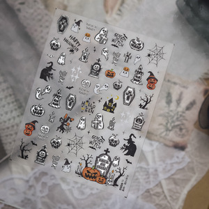 Halloween 3D Embossed Nail Stickers Gothic Spooky Nail Art Decals Skull <b>Pumpkin</b> Bat Designs for Halloween Night Party - Product Image 3