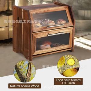 Wooden <b>kitchen</b> bread storage box, household dessert and snack storage box, transparent acrylic double-door bread box - Product Image 2