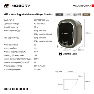Lavadora-secadora compacta <span class=keywords><strong>de</strong></span> acero inoxidable MOBORV, <span class=keywords><strong>de</strong></span> carga frontal, <span class=keywords><strong>para</strong></span> montaje en pared, ideal <span class=keywords><strong>para</strong></span> <span class=keywords><strong>caravanas</strong></span>, autocaravanas y vehículos recreativos. - Product Image 2