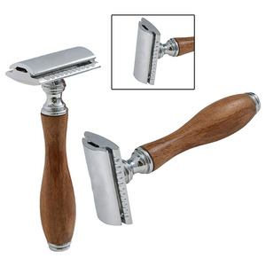 Rasoir de sécurité à double tranchant Morgans Industries, lame double, acier inoxydable, manche en bois, pour droitiers, rasage du visage, usage en salon de coiffure - Product Image 1