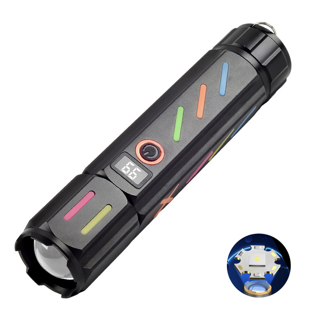 Helius Strong Light 1500LM Hand-held Aluminum Flashlight Charging Aluminum Flashlight With Pattern Head Stretch Flashlight