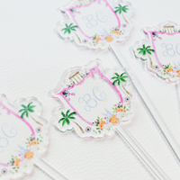 Palo agitador de acrílico transparente personalizado con impresión en Color UV árbol de coco lindo patrón para decoración de fiesta de boda/restaurante/Bar