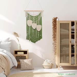 Décoration murale pour chambre et salon, feuille en macramé, design moderne, tissu 100% coton, Vietnam - Product Image 4