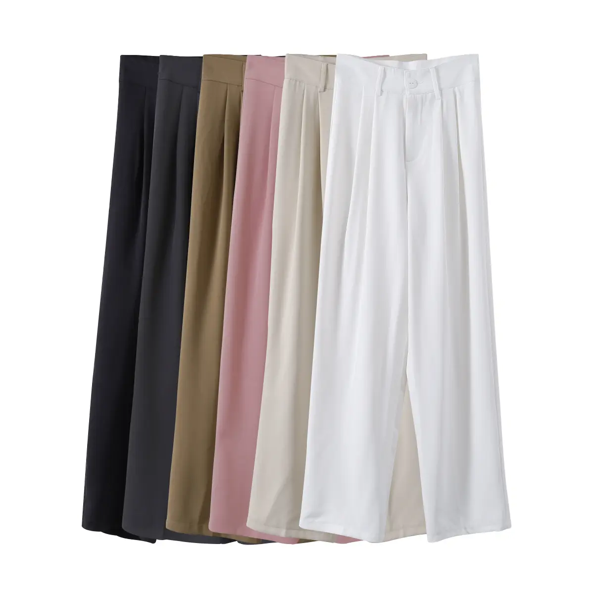 18 קלאסי רחב מכנסיים נשים מכנסיים אביב רחב רגל מכנסיים בציר נשי Palazzo מכנסיים 2022 באורך רצפת קפלים רופף מזדמן