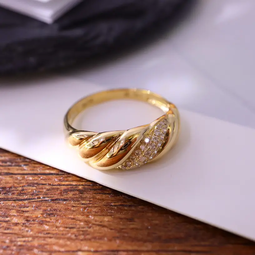 Anello di lusso 925 argento Sterling placcato oro cornetto zircone Chunky cupola anelli intrecciati da donna regalo YF3180