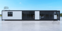 Conteneur préfabriqué extensible de luxe JHCE de 40 pieds, structure en acier noir, design moderne avec fenêtres latérales, hôtel, villa