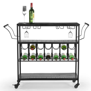 Carrito de Vino de Madera de Mango Negro con Acabado Negro y Estructura Metálica, Colección Bar, el Más Vendido, Precio al por Mayor - Product Image 1