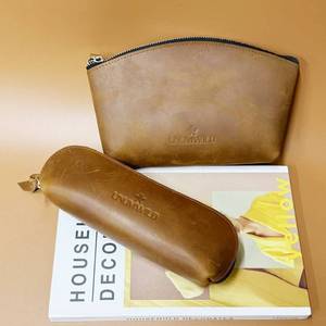 กระเป๋าเครื่องสำอางหนังม้าเครซี่ฮอสขนาด7นิ้วมีซิปกระเป๋าเครื่องสำอางสีน้ำตาลกระเป๋าแต่งหน้าสำหรับเดินทาง - Product Image 4