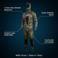Combinaison de plongée en néoprène à cellules ouvertes de 1,5 mm, deux pièces, veste à capuche, pantalon taille haute, résistante aux UV