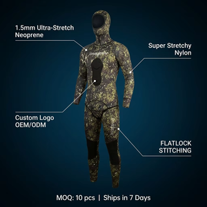 <span class=keywords><strong>Combinaison</strong></span> de <span class=keywords><strong>plongée</strong></span> DIVESTAR en néoprène 1,5 mm pour la pêche sous-marine, deux pièces, capuche à cellules ouvertes, pantalon taille haute, résistante aux UV - Product Image 2