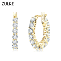 Pendientes de Aro en Forma de U con Zirconia Cúbica Redonda de 3mm, Chapados en Oro, Elegantes y Versátiles, Clásicos, de Lujo, para Mujer