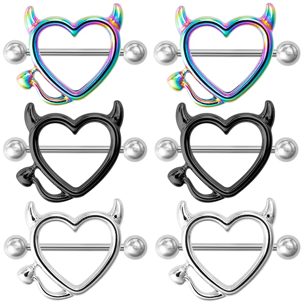 2401 2021 Horned Monster devil Heart Nipple Ring Stainless steel ring wholesale body piercing jewelry