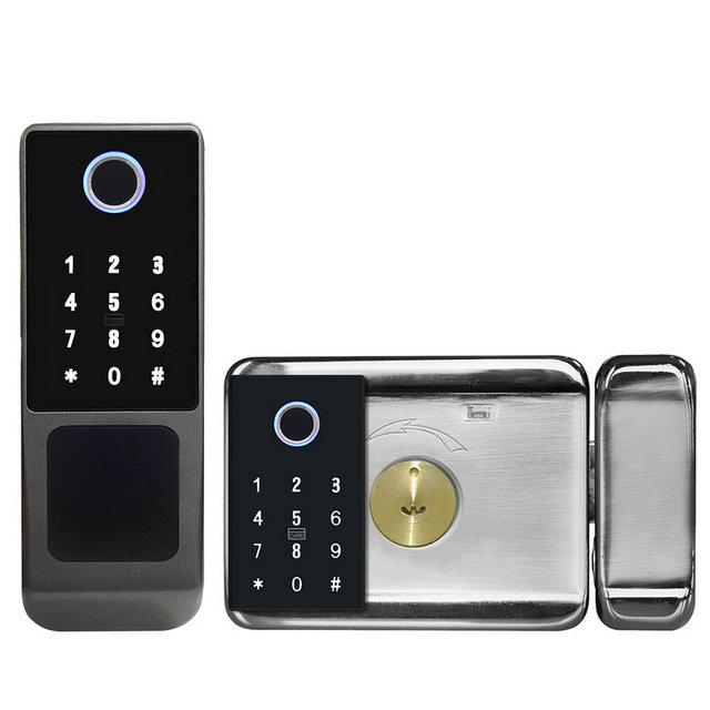 Outdoor IP65 Waterproof Electric Gate Door Lock Aluminum TTlock Double Sided RFID Card Tuya App Control WiFi Smart Rim Lock