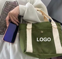 Sac fourre-tout en toile de coton personnalisé avec logo imprimé, écologique, recyclable, vert, portable, mignon, petit, unisexe, pliable avec bouton