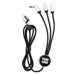 Custom Glow Multi Phone Charger Fast Charging Nylon Universal <b>USB</b> PD <b>3</b> 5 in 1 Led Light up logo <b>Cable</b> for Promotional Gifts - Product Image 1