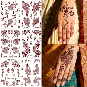 Adesivi per Tatuaggi Temporanei Non Tossici, Impermeabili, con Motivi Floreali Paisley <span class=keywords><strong>Vintage</strong></span>, Stile Bohemien, Colore Rosso-Marrone, per Arte su Viso e Corpo da Sposa e Mehndi - Product Image 5