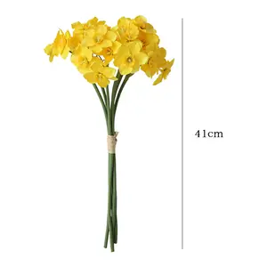 6 Head Bunch Silk Cloth Simulation Daffodil Real Touch Artificial Flowers Bouquet For Home Decor Artificial Flower Narcissus