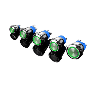 Abei Bouton-poussoir momentané en métal 22 mm LED cuivre IP65 étanche, anneau lumineux vert, 3A 250V 1NO1NC pour appareils électroménagers - Product Image 1