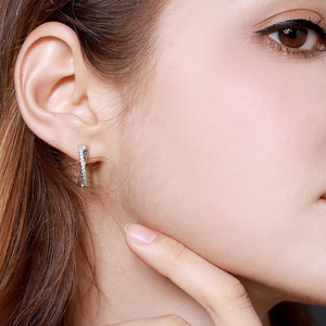 Petites boucles <span class=keywords><strong>d</strong></span>'oreilles créoles pour femmes Offres Spéciales, boucles <span class=keywords><strong>d</strong></span>'oreilles en argent sterling 925, plaqué rhodium avec zircone de 15 mm - Product Image 2