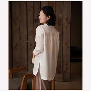 Camicia classica di raso y cotone misto cotone tinta unita abiti da donna bluse e camicie da donna abiti da donna - Product Image 4