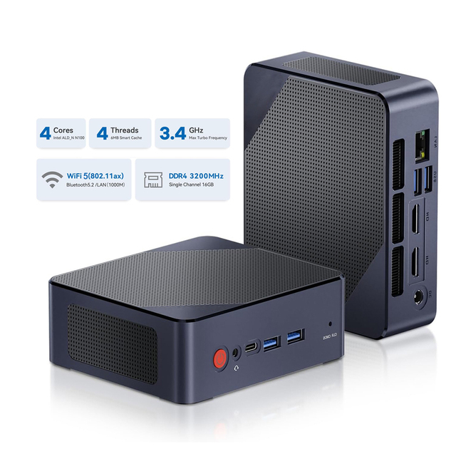 B100 Mini PC with Intel 12th Gen N100 (up to 3.4GHz) DDR4 RAM Win 11 Pro Supports 4K UHD Dual Type-C New Mini Desktop Computers