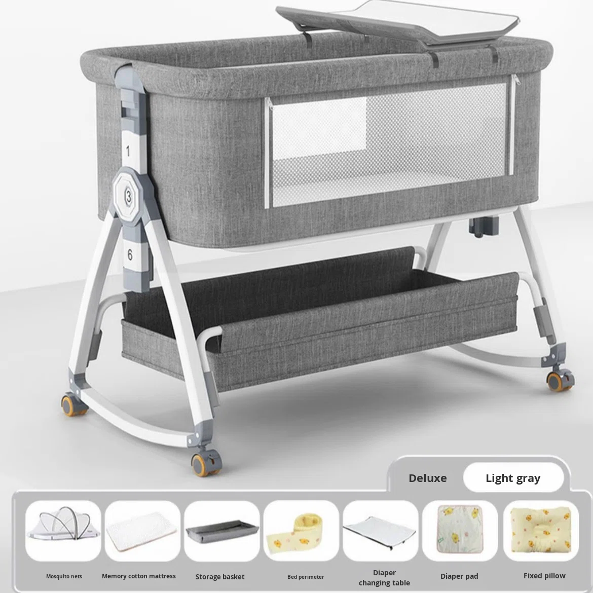 ORANGLES European Style Movable Baby Crib – Foldable Baby Cradle Bed with Widened Safety Splicing Design for Newborns & Kids - high resolution display - Image 2 of 4 | perfect for office | California | Free Shipping ORANGLES