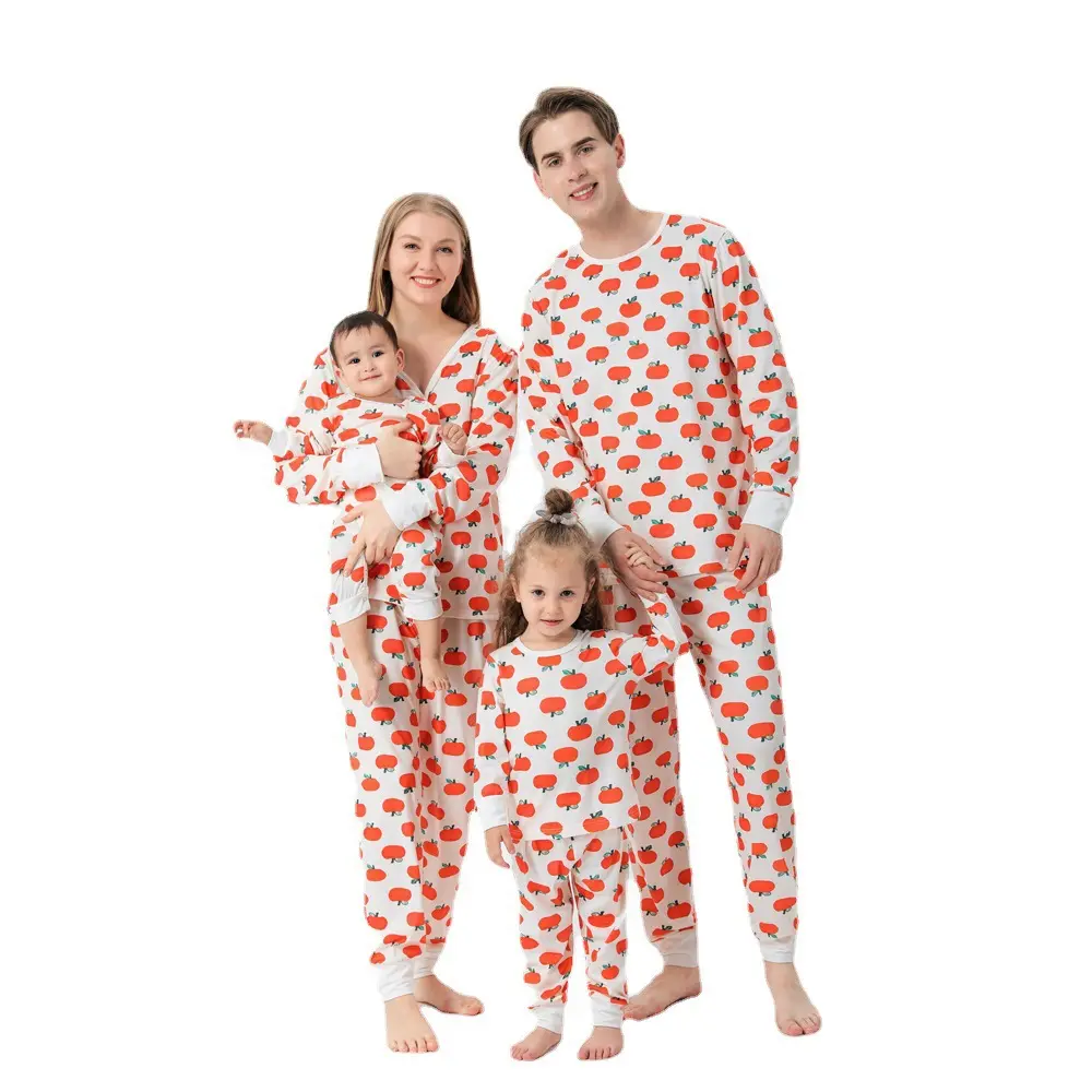 2022 Kerst Familie Pompoen Print Ouder-kind Pyjama Originele Ontwerp Een Familie Van Vier Pompoen Oranje Xmas Ouder-kind Slijtage