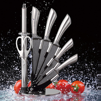 Lot de 9 couteaux hacheurs ciseaux avec bloc acrylique tige d'affûtage éplucheur ensemble de couteaux de cuisine en acier inoxydable