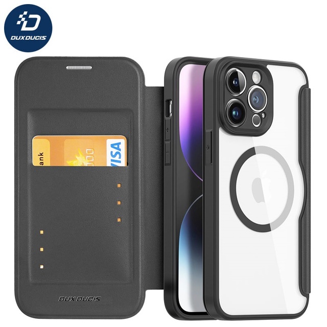 For iPhone 15 14 Pro Max Case DUX DUCIS Magnetic Vegan Leather Wallet Flip Folio Cover with Card Slot for iphone 14 Plus