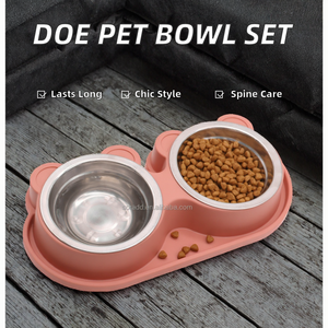 Ensemble de bols pour chien en acier inoxydable de forme arrondie avec imprimé animal imperméable, design mignon, protège la colonne cervicale, utilisation en extérieur et en intérieur - Product Image 2