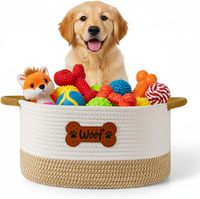 Panier de rangement en corde de coton tressée pour jouets de chien avec poignée, organisateur de jouets pour chiots, paniers de rangement pour jouets et couvertures pour tous les animaux de compagnie