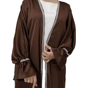 2024 Hot Sale Loriya Traditional Muslim Clothing Satin Plain Abaya Solid Color Kaftan Dress Cardigan Abaya