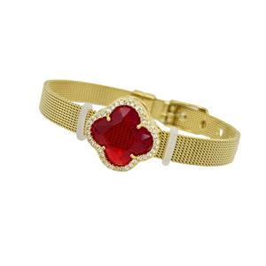 Nueva Pulsera de Acero Inoxidable con Trébol de Cuatro Hojas Colorido, Chapada en Oro, Joyería de Moda al por Mayor - Product Image 6