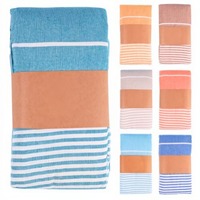 Serviette de plage en coton rayée XXL de luxe, anti-sable, avec pompons