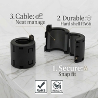 Noyau de ferrite à fixation facile pour câble rond, boîtier en plastique PA66, protection EMI, filtre RFI, suppresseur de bruit, bloqueur GSM, clip de suppression