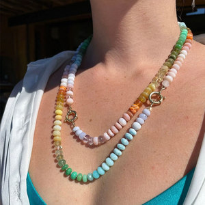 Collar Bohemio con Cuentas de Piedras Preciosas Naturales, Base de Acero Inoxidable 316L, Chapado en Oro de 14k/18k, con Cierre de Mosquetón Arcoíris, para Mujer - Product Image 2