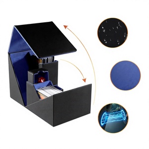 Boîte de rangement portable en carton noir avec intérieur bleu pour cartes à collectionner et jeux de société - Product Image 2