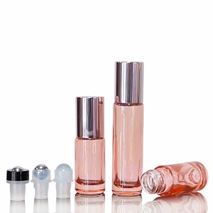 ml 10ml Pink Glass Roller Ball Portable Perfume Roll on Essential Oil Roller Bottle with Rose Gold Cap - Product Image 1