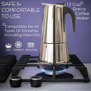 Cafetière Moka Classique Portable en Acier Inoxydable pour Plaque de Cuisson avec Couvercle et Poignée en Bois Doux au Toucher, Capacité 6 Tasses, Vente en Gros - Product Image 5
