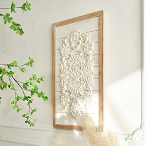 Decoración Rústica para Interiores de Estilo Farmhouse, MDF Ecológico Tallado con Patrón Floral Artístico, Artesanía de Pared para el Hogar, Forma Rectangular - Product Image 4