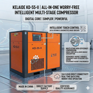 Air <b>Cooled</b> PLC Controlled Kelaide KD-55-II 12 <b>Bar</b> Industrial Stationary 55kW Screw Air Compressor - Product Image 6
