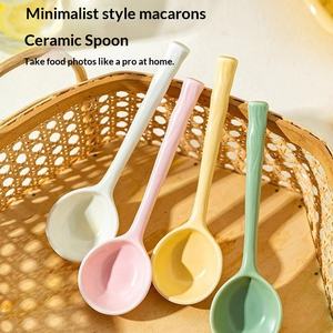 ช้อนเซรามิกด้ามยาวสไตล์ญี่ปุ่น-ดีไซน์สีทึบสำหรับของหวาน ซุป ข้าว เทศกาล งานแต่งงาน/ของขวัญวันเกิด (รุ่น NNTS) - Product Image 4