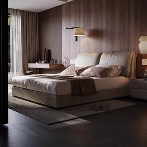 Letto Moderno Minimalista in Vera Pelle con Testiera a Orecchie di Elefante, Stile Scandinavo, Letto Matrimoniale King Size con Cassetti Contenitore e Box Alto - Product Image 2