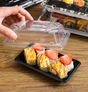 Fiambrera Bento desechable para llevar Bandeja de platos de barco de sushi de plástico japonés rectangular redonda <span class=keywords><strong>con</strong></span> <span class=keywords><strong>tapa</strong></span> - Product Image 3