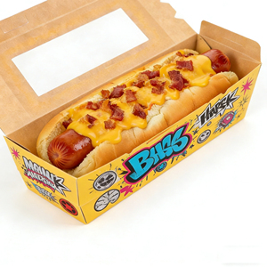 Emballage personnalisé pour vente au détail, boîte à sandwich en kraft brun ou blanc à fond plat, boîte à hot-dogs avec couvercle - Product Image 1